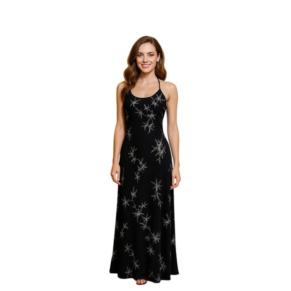 Adrianna Papell Size 8 Evening Gown Black Silver Moonlight Floral Embroidery - Picture 4 of 12